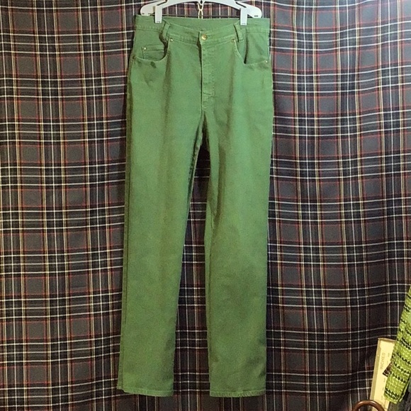 🦚 90s GEIGER Collections Green Straight Leg High Rise Zip Front - Picture 6 of 7
